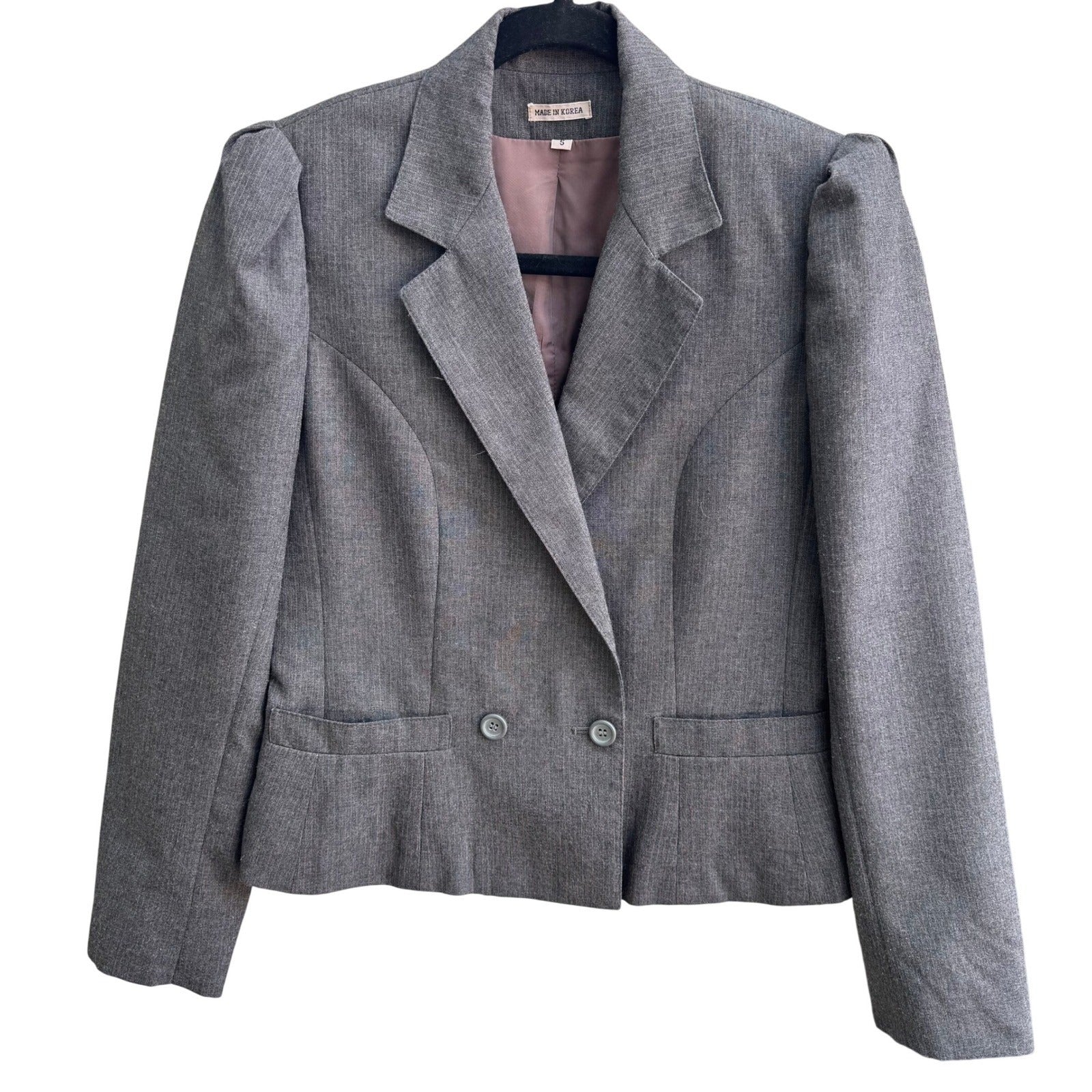 Haberdasher Vintage 70s Gray Red Pinstripe Wool Blend Skirt Suit Set Blazer XS