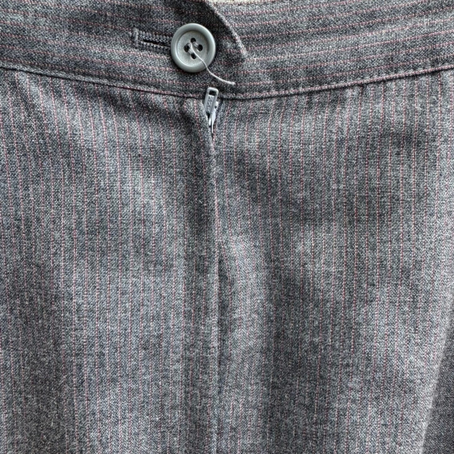 Haberdasher Vintage 70s Gray Red Pinstripe Wool Blend Skirt Suit Set Blazer XS