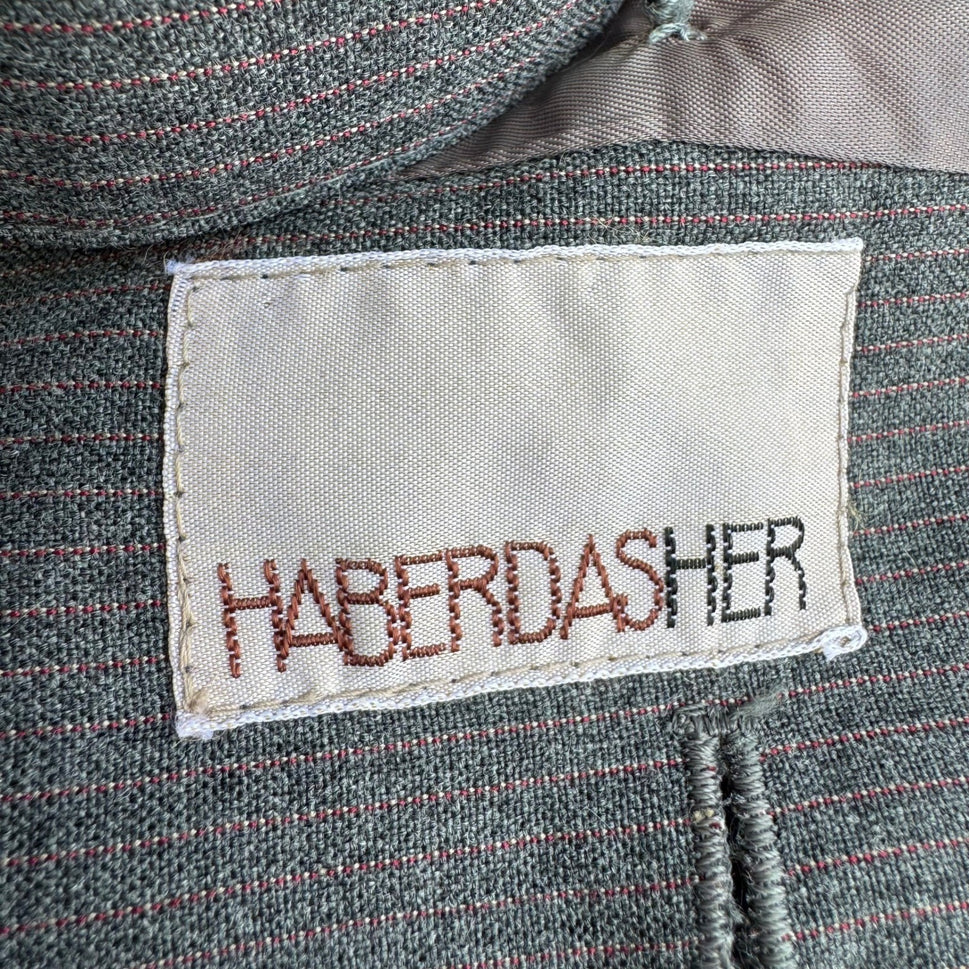 Haberdasher Vintage 70s Gray Red Pinstripe Wool Blend Skirt Suit Set Blazer XS