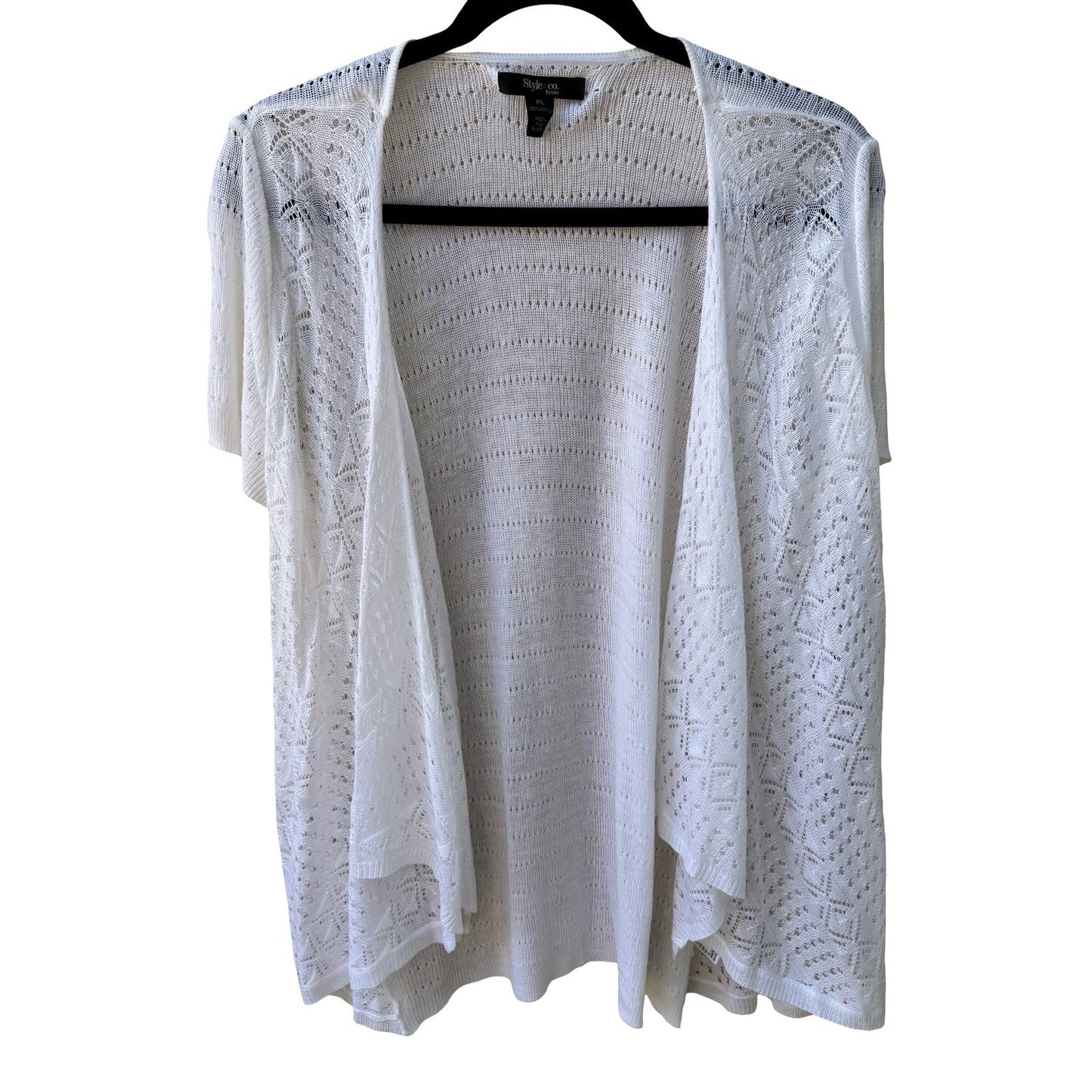 Style & Co Coastal Boho Beachy Minimalist Pointelle Open Front Cardigan L NEW