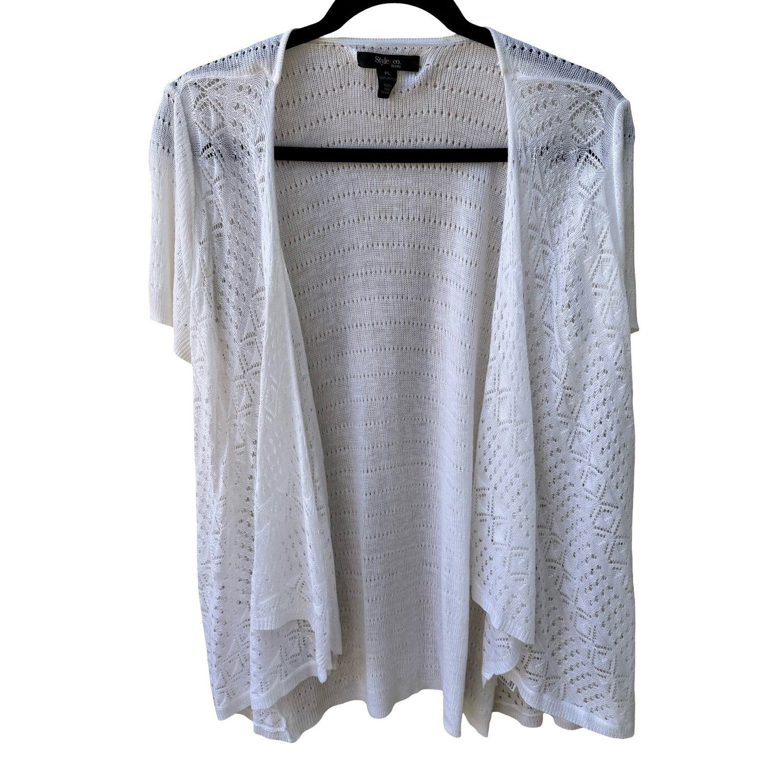 Style & Co Coastal Boho Beachy Minimalist Pointelle Open Front Cardigan L NEW