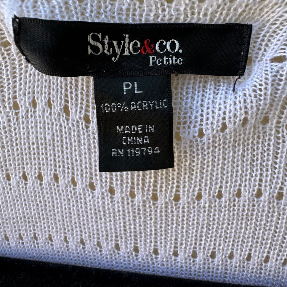 Style & Co Coastal Boho Beachy Minimalist Pointelle Open Front Cardigan L NEW