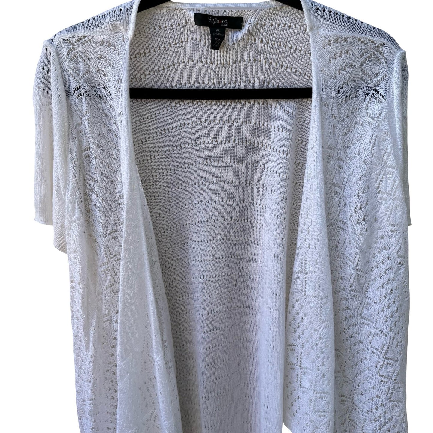 Style & Co Coastal Boho Beachy Minimalist Pointelle Open Front Cardigan L NEW