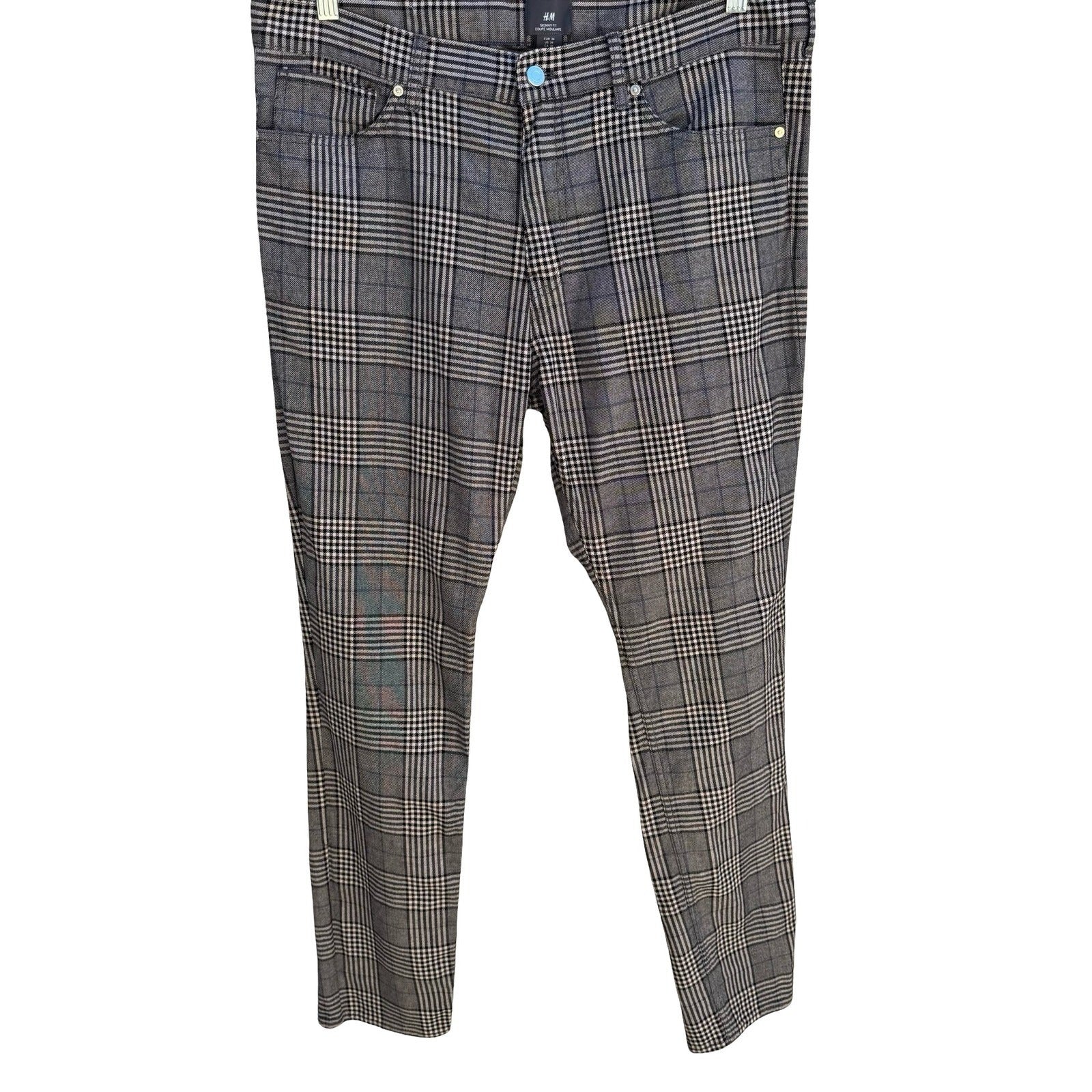 HM Coupe Moulante Skinny Fit Glen Plaid Golf Pant Check Indie Sleeze Grey Men 36