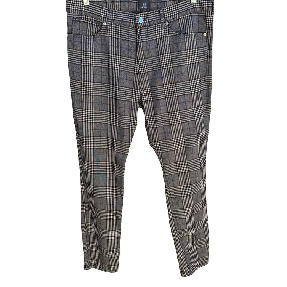 HM Coupe Moulante Skinny Fit Glen Plaid Golf Pant Check Indie Sleeze Grey Men 36