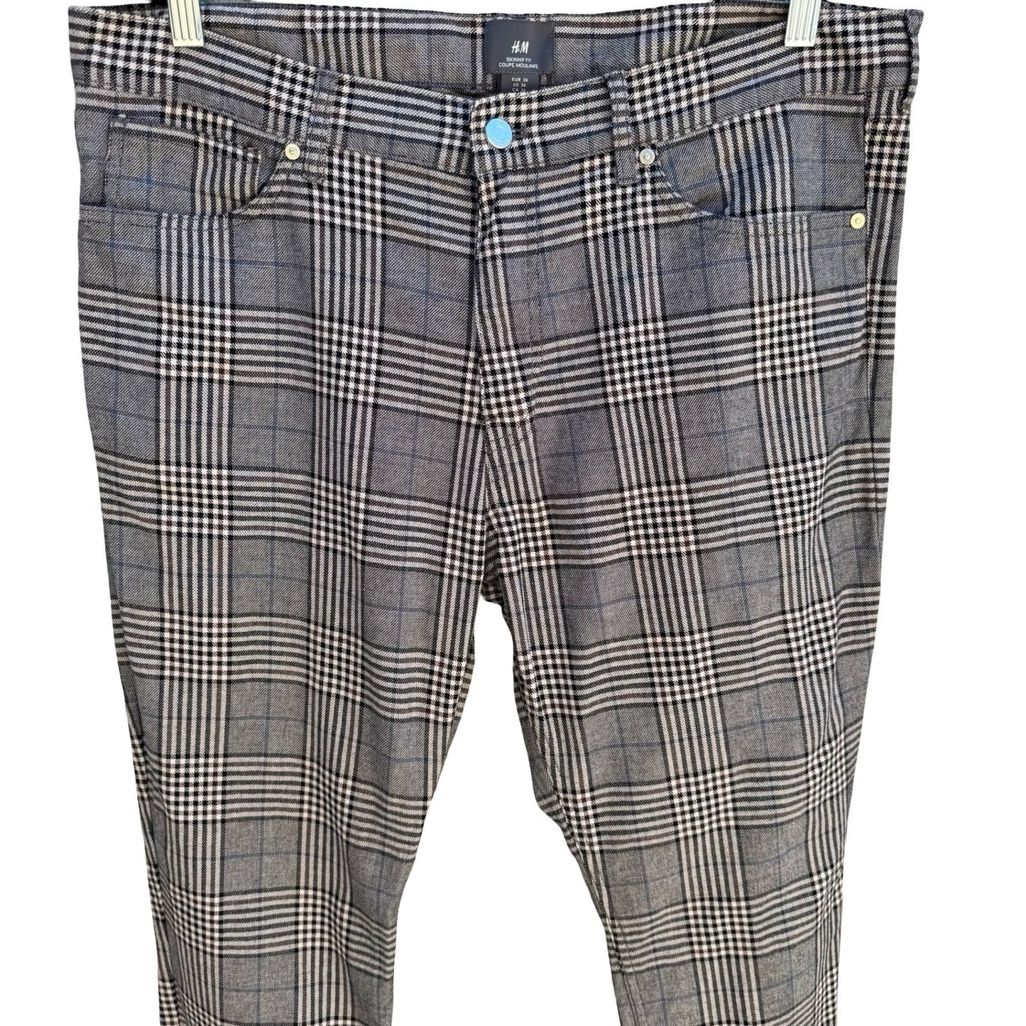 HM Coupe Moulante Skinny Fit Glen Plaid Golf Pant Check Indie Sleeze Grey Men 36