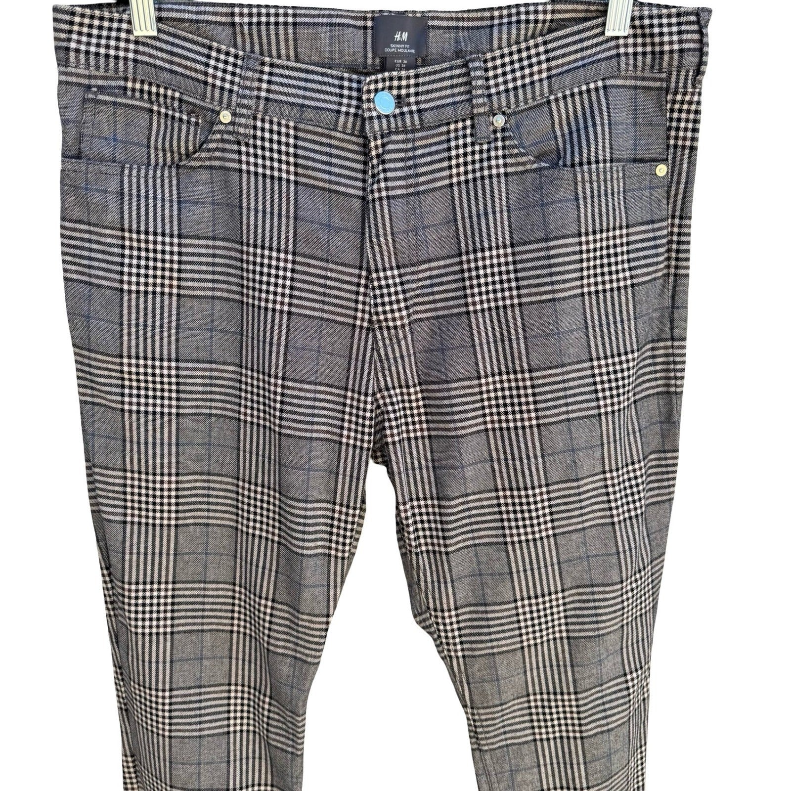 HM Coupe Moulante Skinny Fit Glen Plaid Golf Pant Check Indie Sleeze Grey Men 36