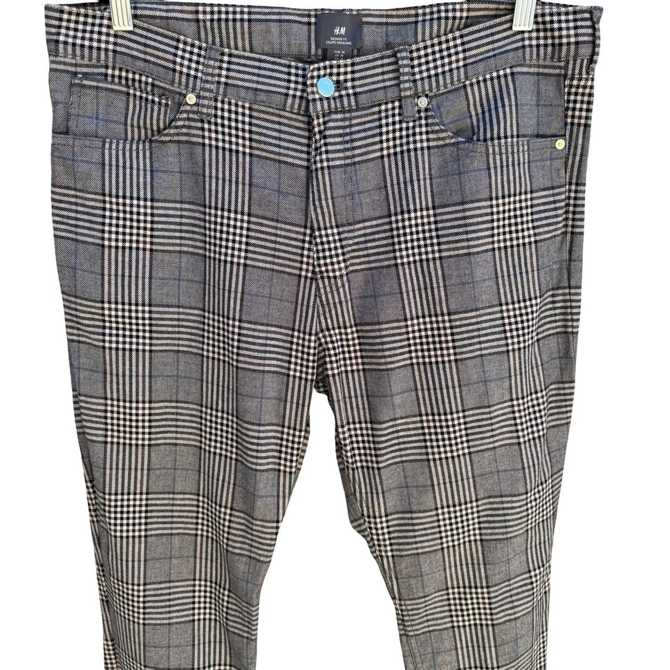 HM Coupe Moulante Skinny Fit Glen Plaid Golf Pant Check Indie Sleeze Grey Men 36