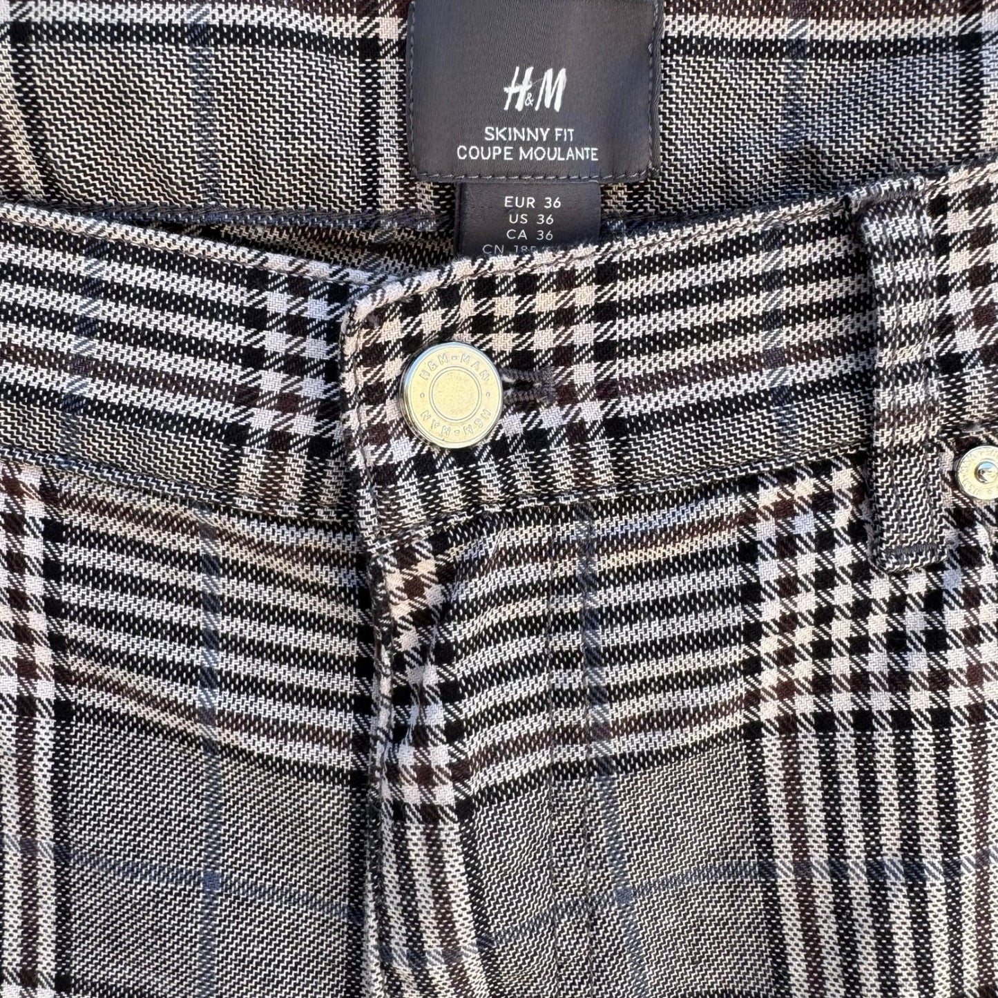 HM Coupe Moulante Skinny Fit Glen Plaid Golf Pant Check Indie Sleeze Grey Men 36
