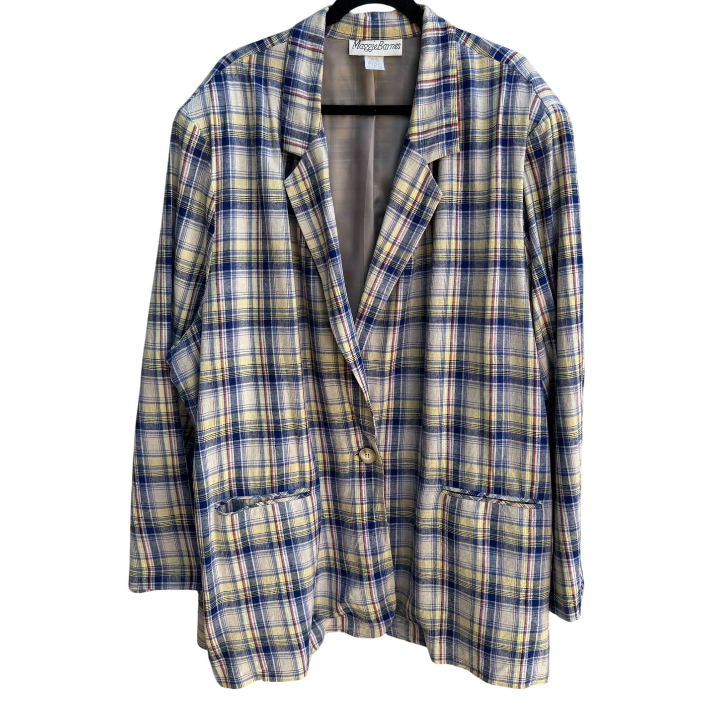 Maggie Barnes Vintage Womens Madras Plaid Long Sleeve Preppy Blazer Jacket 3X