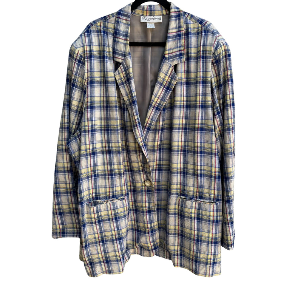 Maggie Barnes Vintage Womens Madras Plaid Long Sleeve Preppy Blazer Jacket 3X