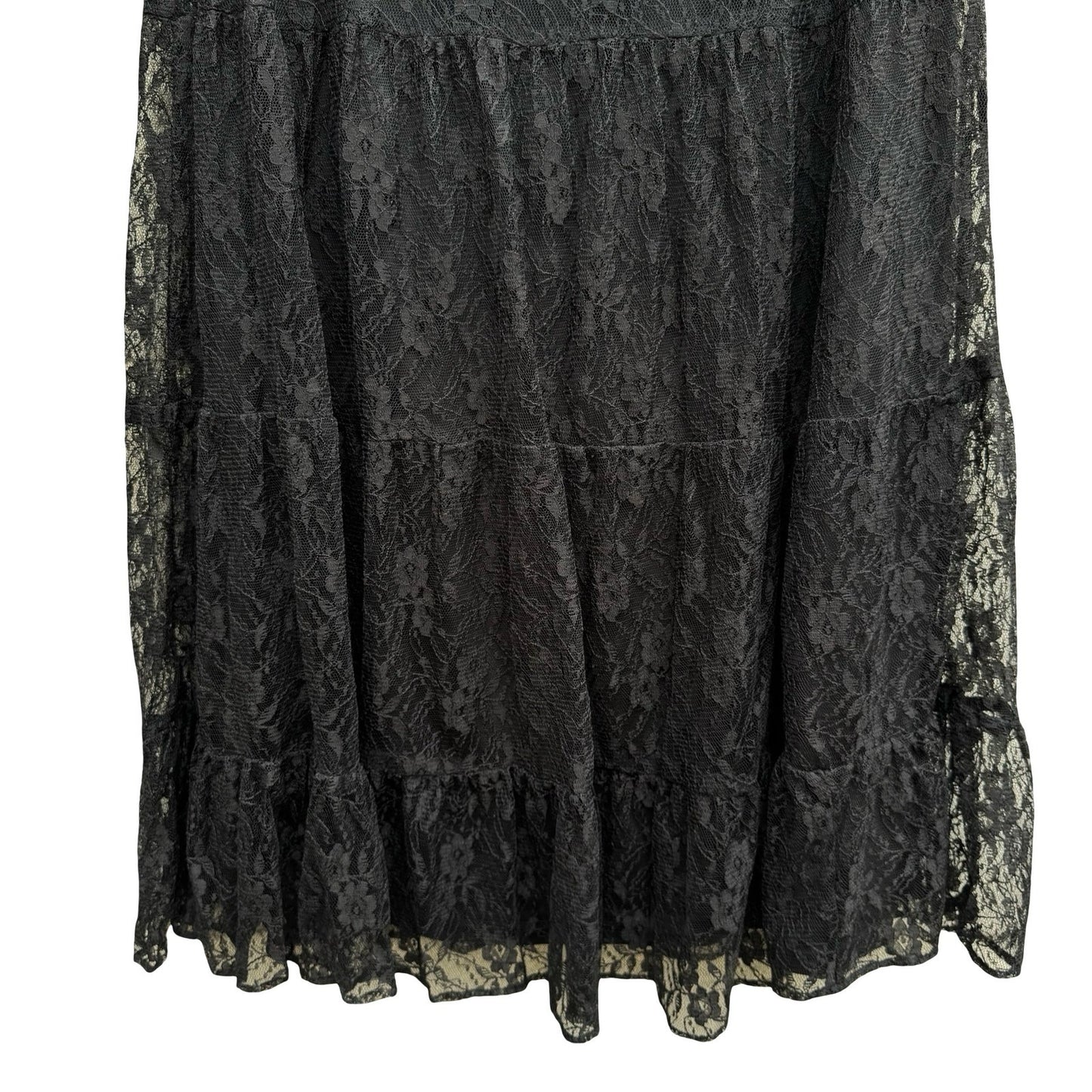 Steampunk Black Floral Lace Tiered Midi Skirt Womens M Witchy Gothic Whimsigoth