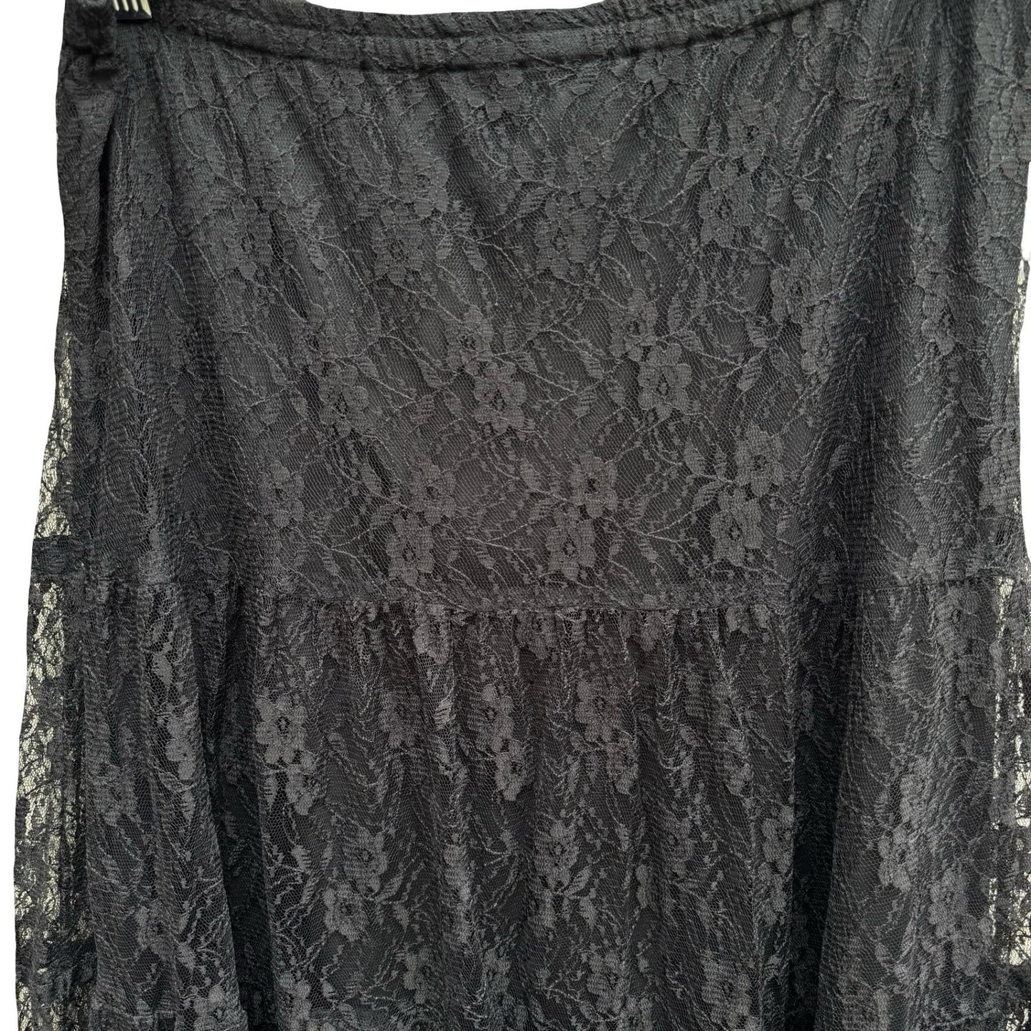 Steampunk Black Floral Lace Tiered Midi Skirt Womens M Witchy Gothic Whimsigoth
