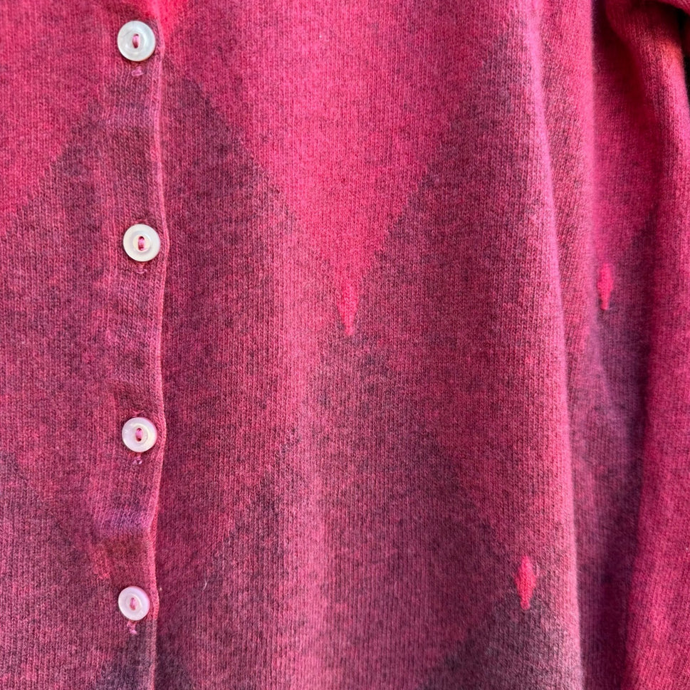 Ballantyne Peebles Vintage Argyle 100% Scottish Preppy Cashmere Cardigan Pink S