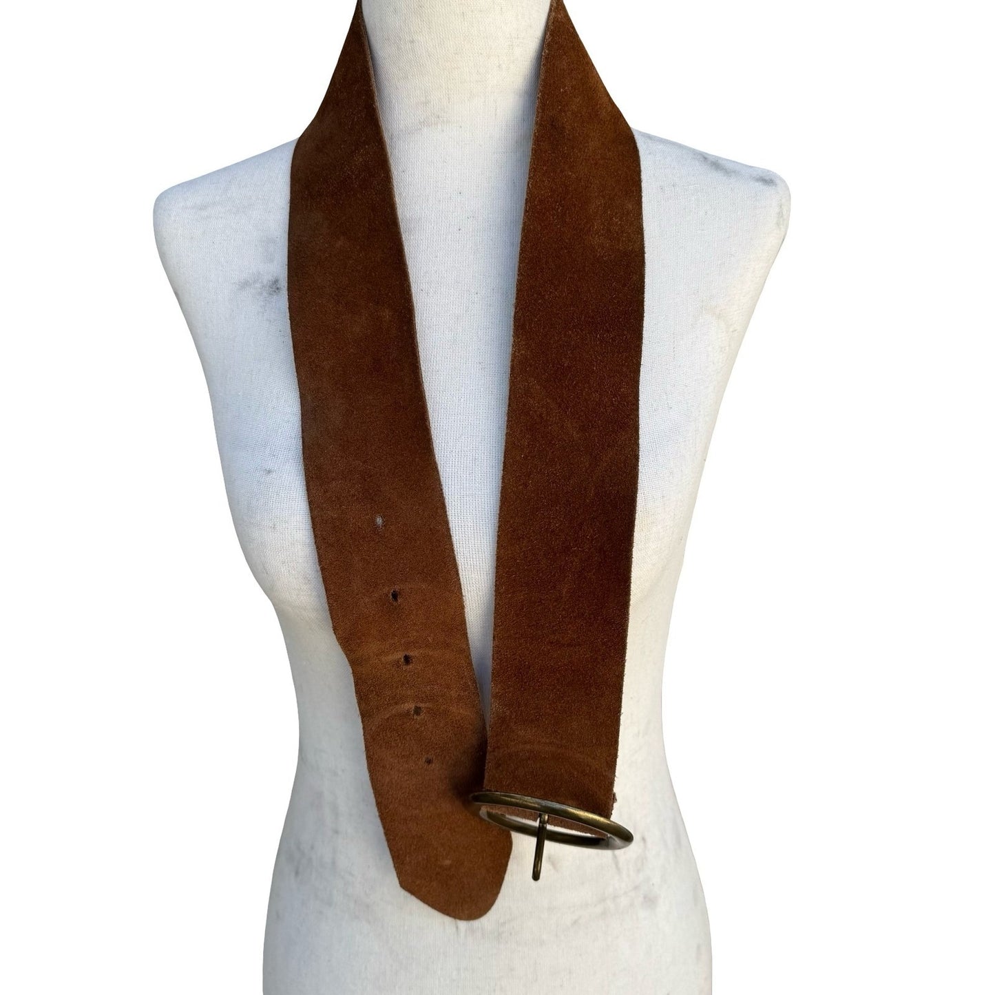Agnes b Brown Suede Leather Wide Belt Made in France Brass Circle Buckle Size 80