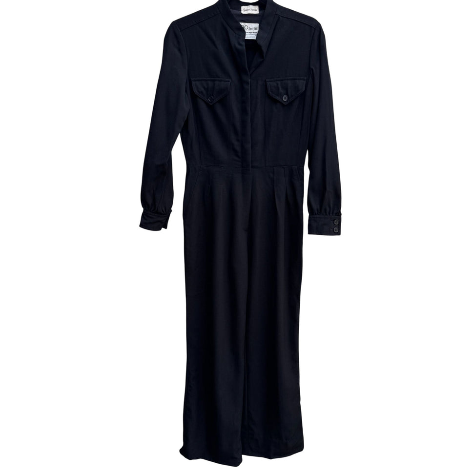 Neiman Marcus Ciao Vintage Womens Black Wool Wide Leg Military Style Jumpsuit 10