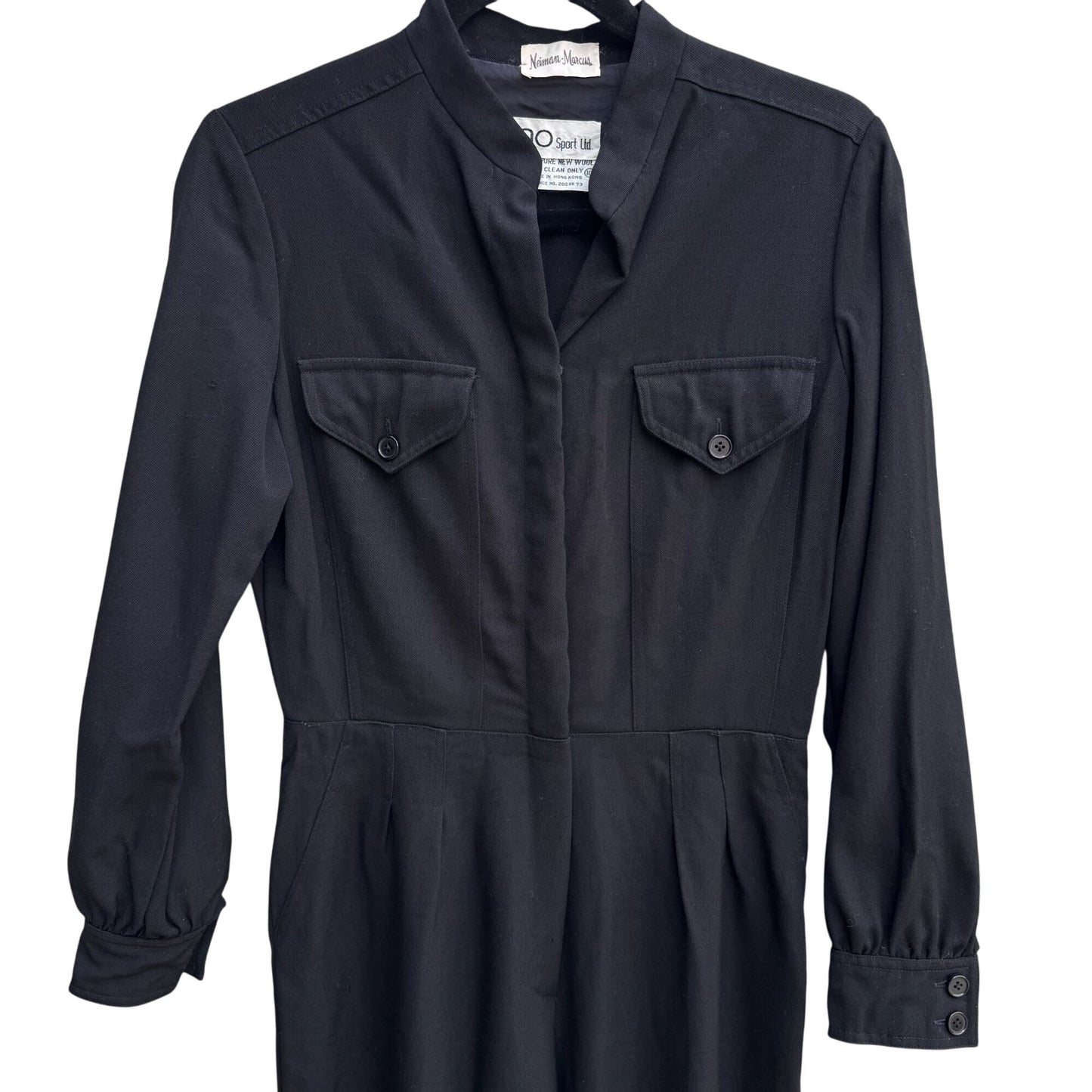 Neiman Marcus Ciao Vintage Womens Black Wool Wide Leg Military Style Jumpsuit 10