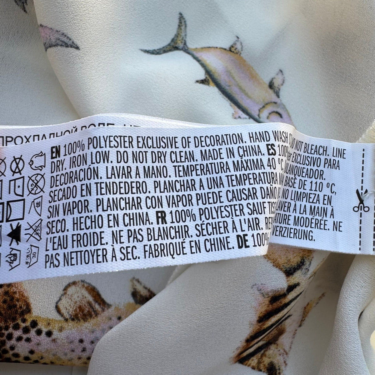Forever 21 Novelty Fish Print Roll Tab Nautical Whimsical Quirky Blouse White M