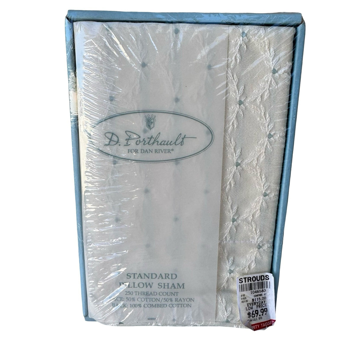 D Porthault Dan River Beardsley Floral Woven Pillow Sham Cream Blue Standard NWT