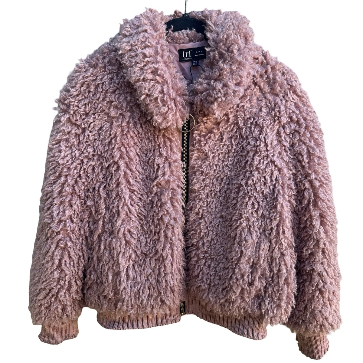 Zara TRF Y2K Boho Festival Faux Fur Teddy Sherpa Bomber Jacket Pastel Pink XS