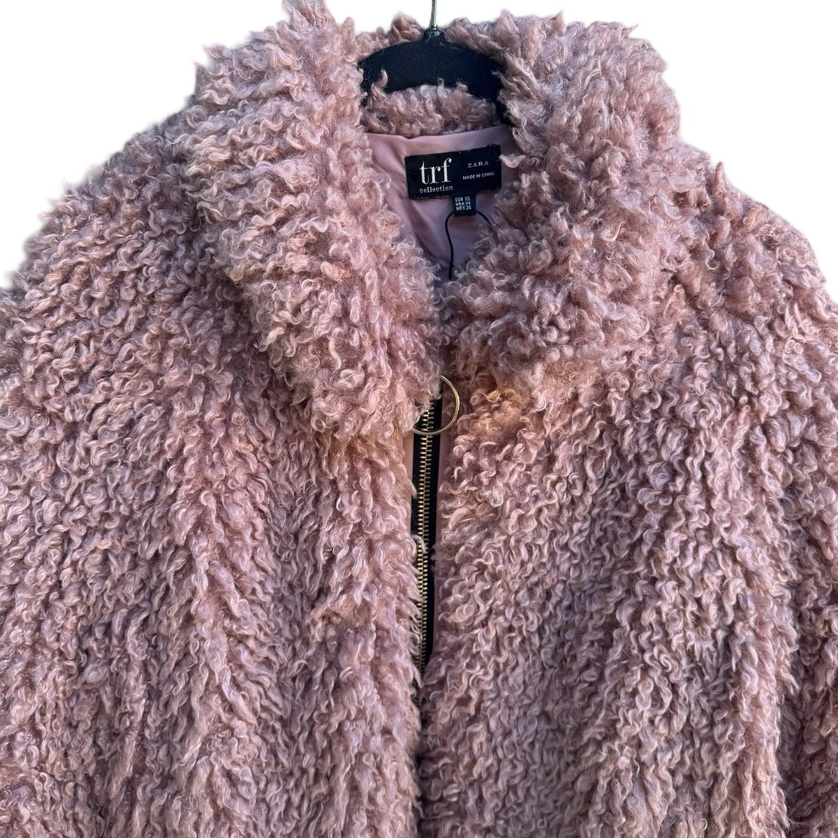 Zara TRF Y2K Boho Festival Faux Fur Teddy Sherpa Bomber Jacket Pastel Pink XS