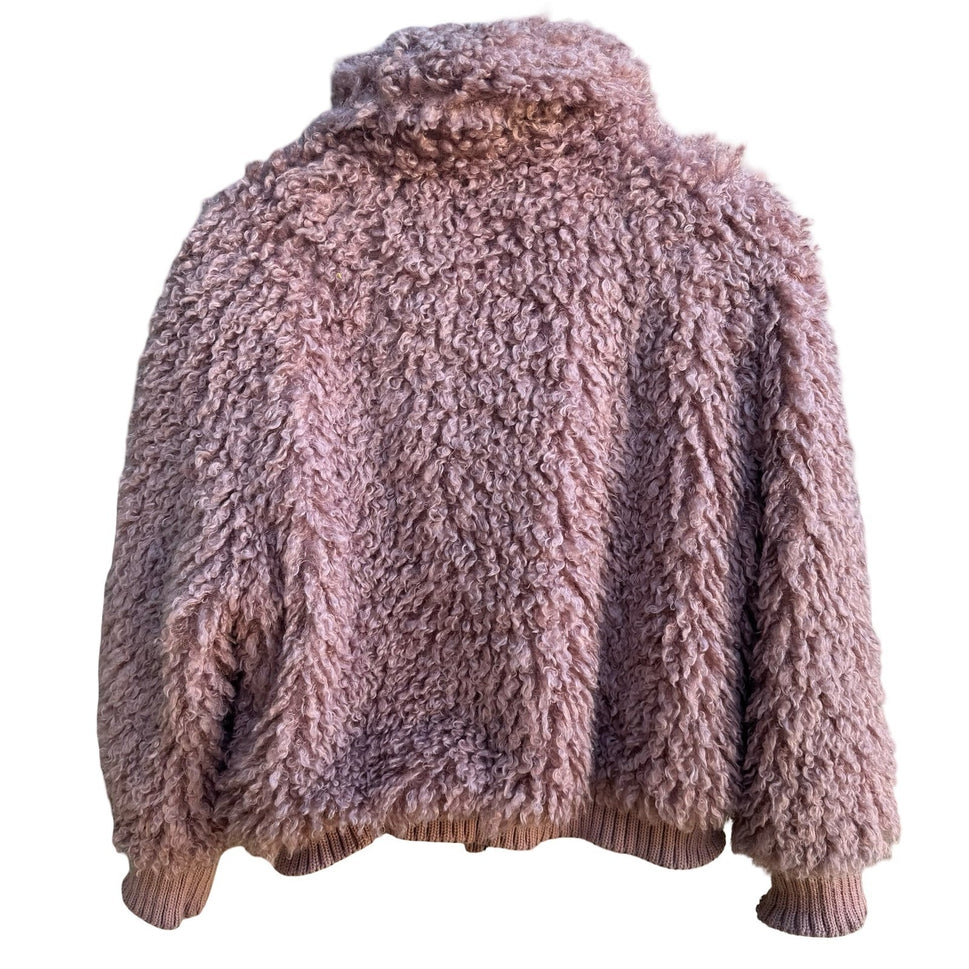 Zara TRF Y2K Boho Festival Faux Fur Teddy Sherpa Bomber Jacket Pastel Pink XS