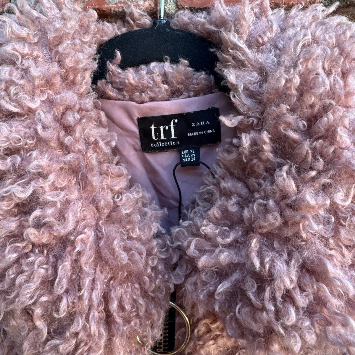 Zara TRF Y2K Boho Festival Faux Fur Teddy Sherpa Bomber Jacket Pastel Pink XS