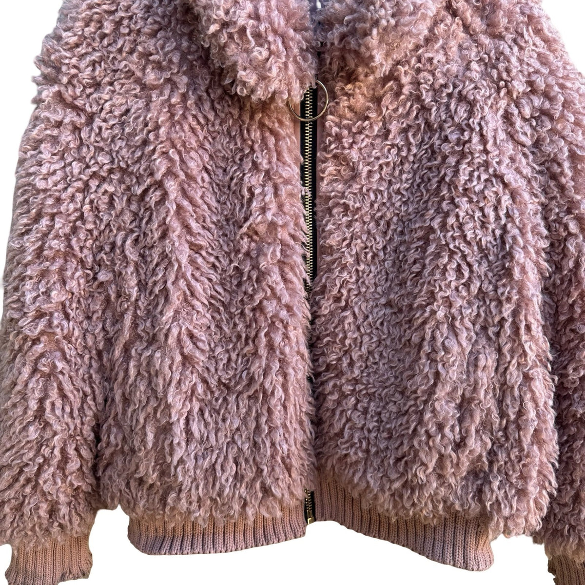 Zara TRF Y2K Boho Festival Faux Fur Teddy Sherpa Bomber Jacket Pastel Pink XS