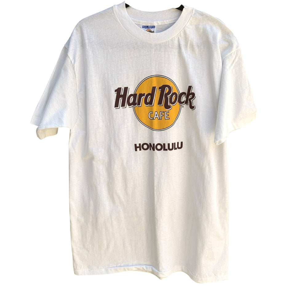 Hard Rock Cafe Honolulu Vintage White Graphic Print Hanes Beefy-T Cotton Shirt XL