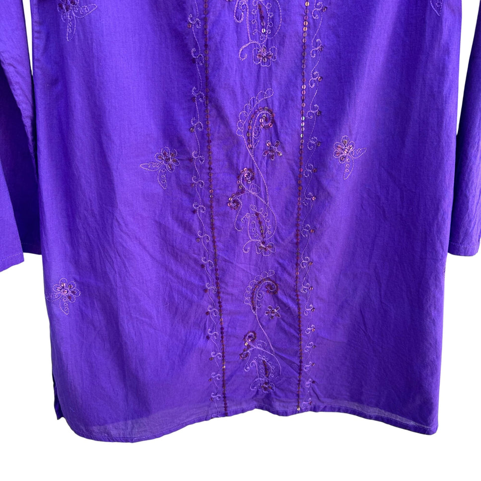 Phool Vintage Womens Purple Embroidered V Neck Bollywood Boho Sequin Tunic Med