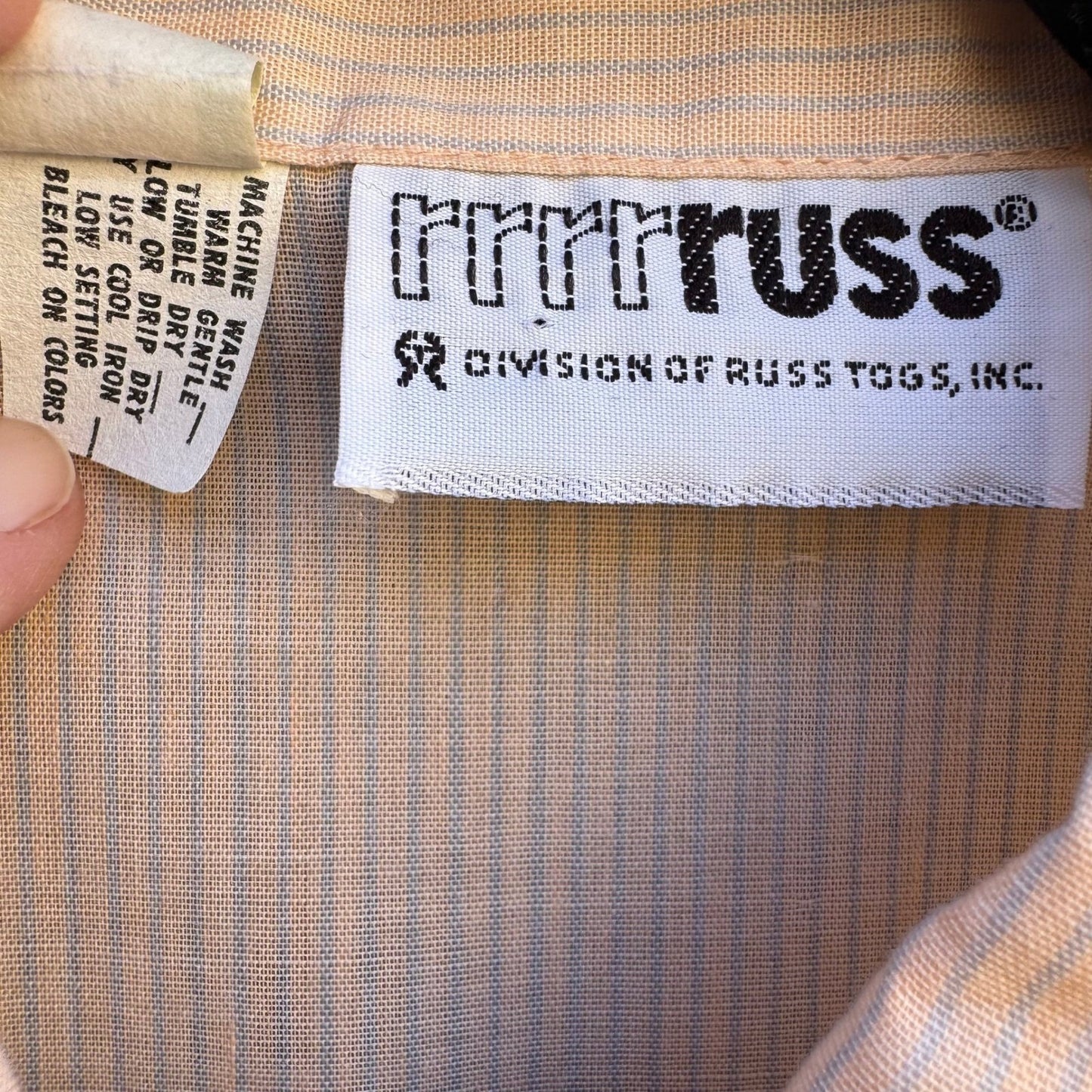 Russ Toggs Vintage Peach Blue Pinstripe Short Sleeve Button Down Shirt Womens 16