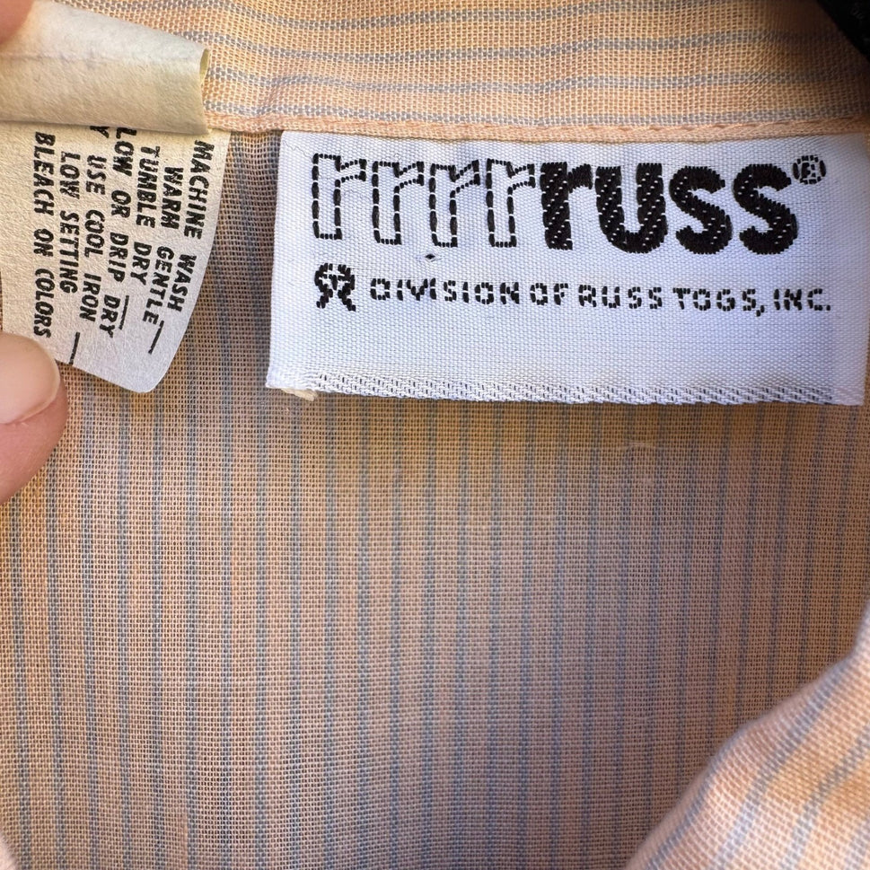 Russ Toggs Vintage Peach Blue Pinstripe Short Sleeve Button Down Shirt Womens 16