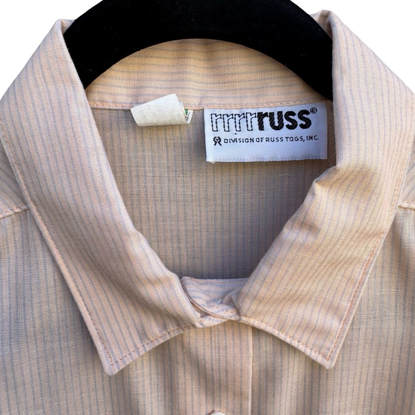 Russ Toggs Vintage Peach Blue Pinstripe Short Sleeve Button Down Shirt Womens 16
