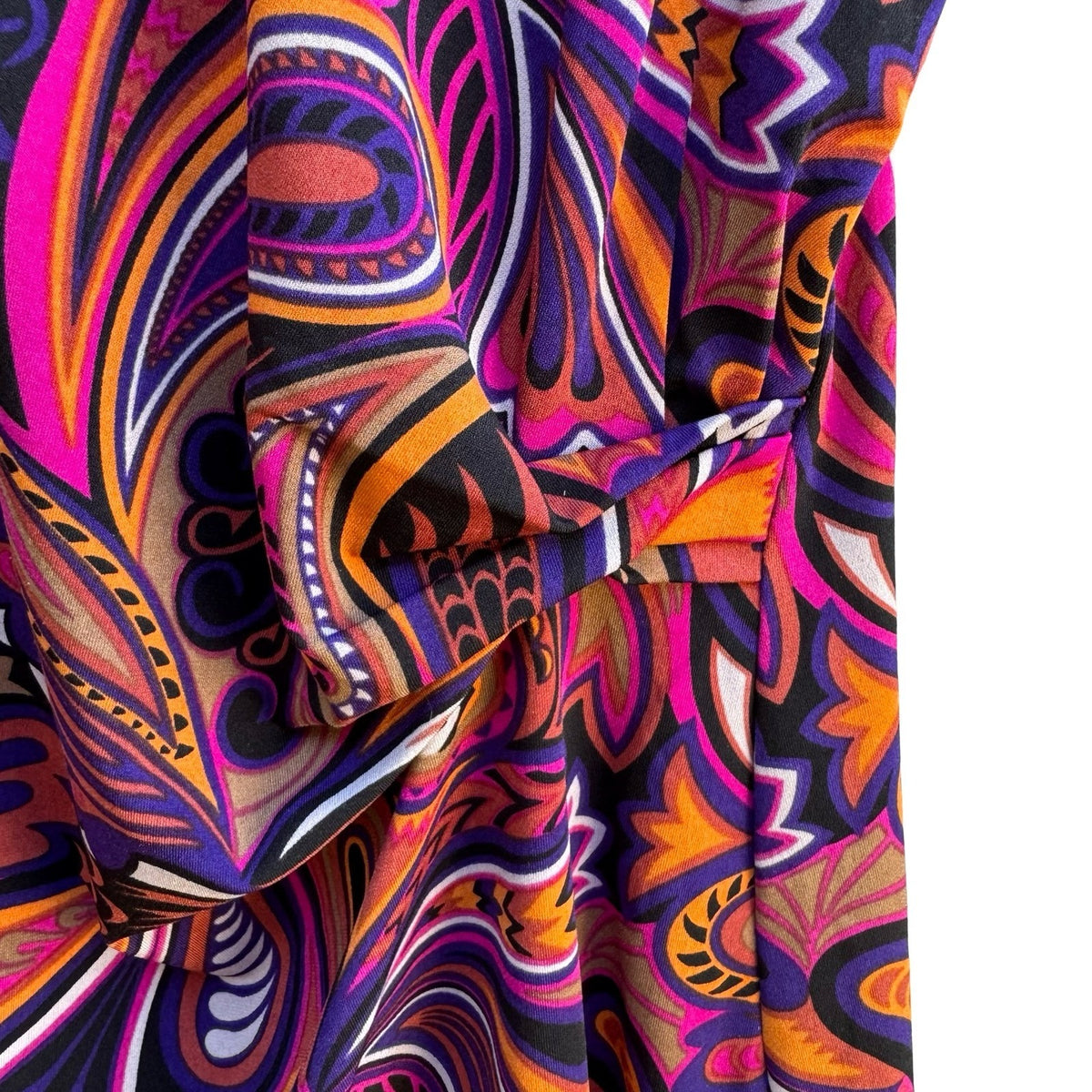 Kasper Boho Psychedelic Mod Careerwear Side Drape Paisley Sleeveless Blouse M