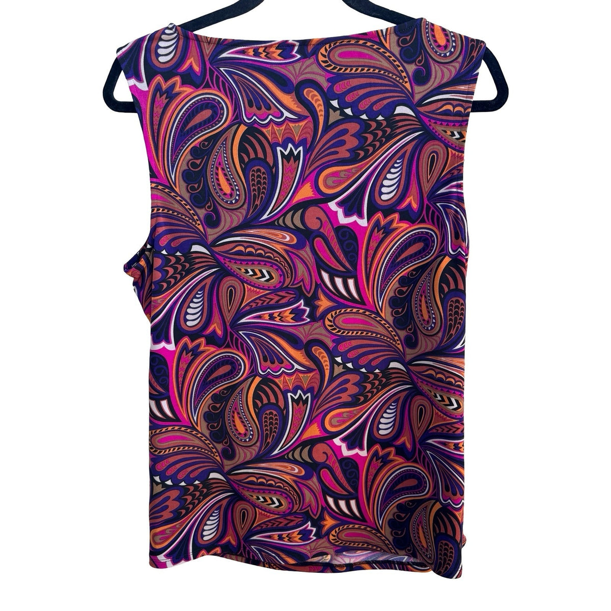 Kasper Boho Psychedelic Mod Careerwear Side Drape Paisley Sleeveless Blouse M