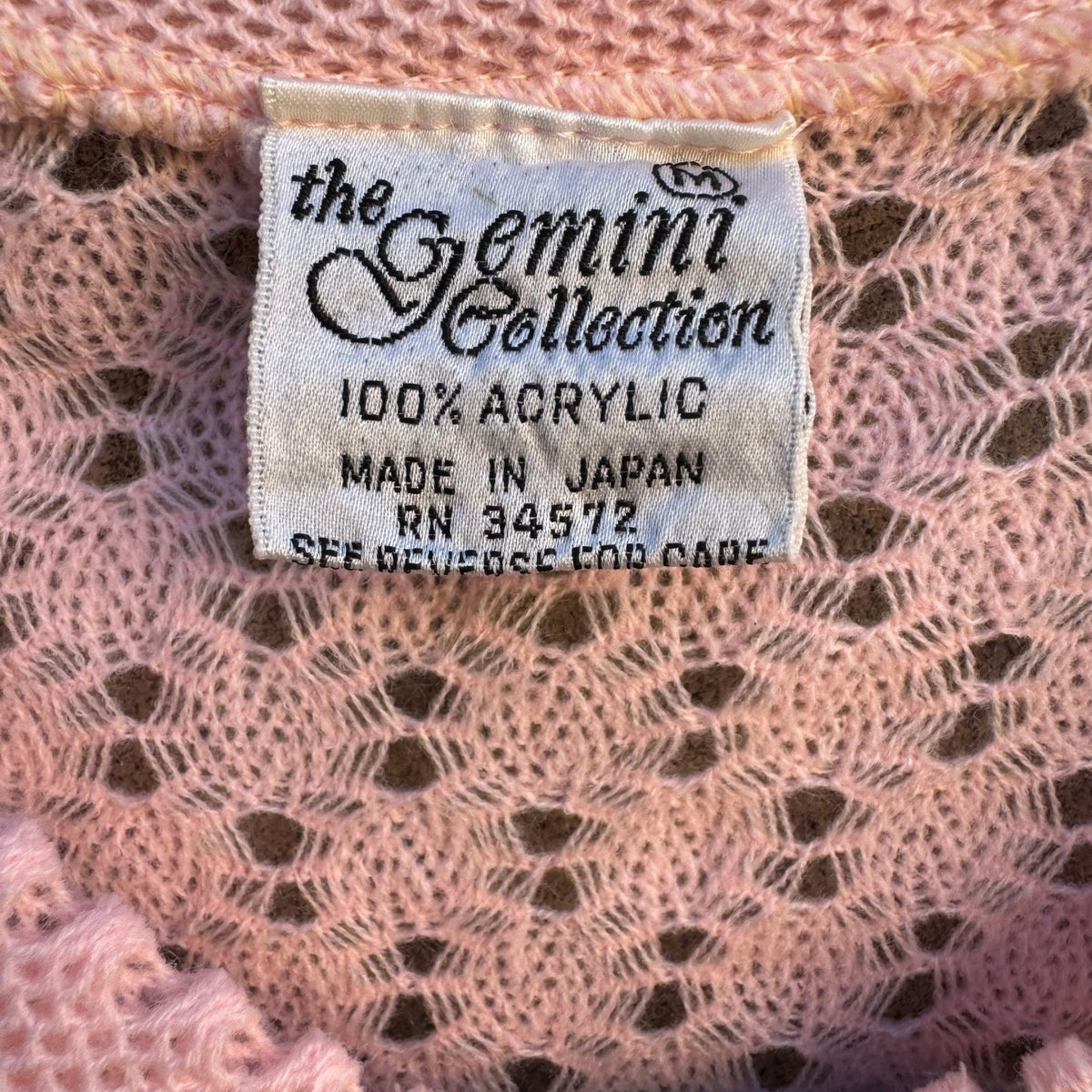 Gemini Vintage 70s 80s Coquette Pointelle Scalloped Knit Cardigan Pastel Pink L