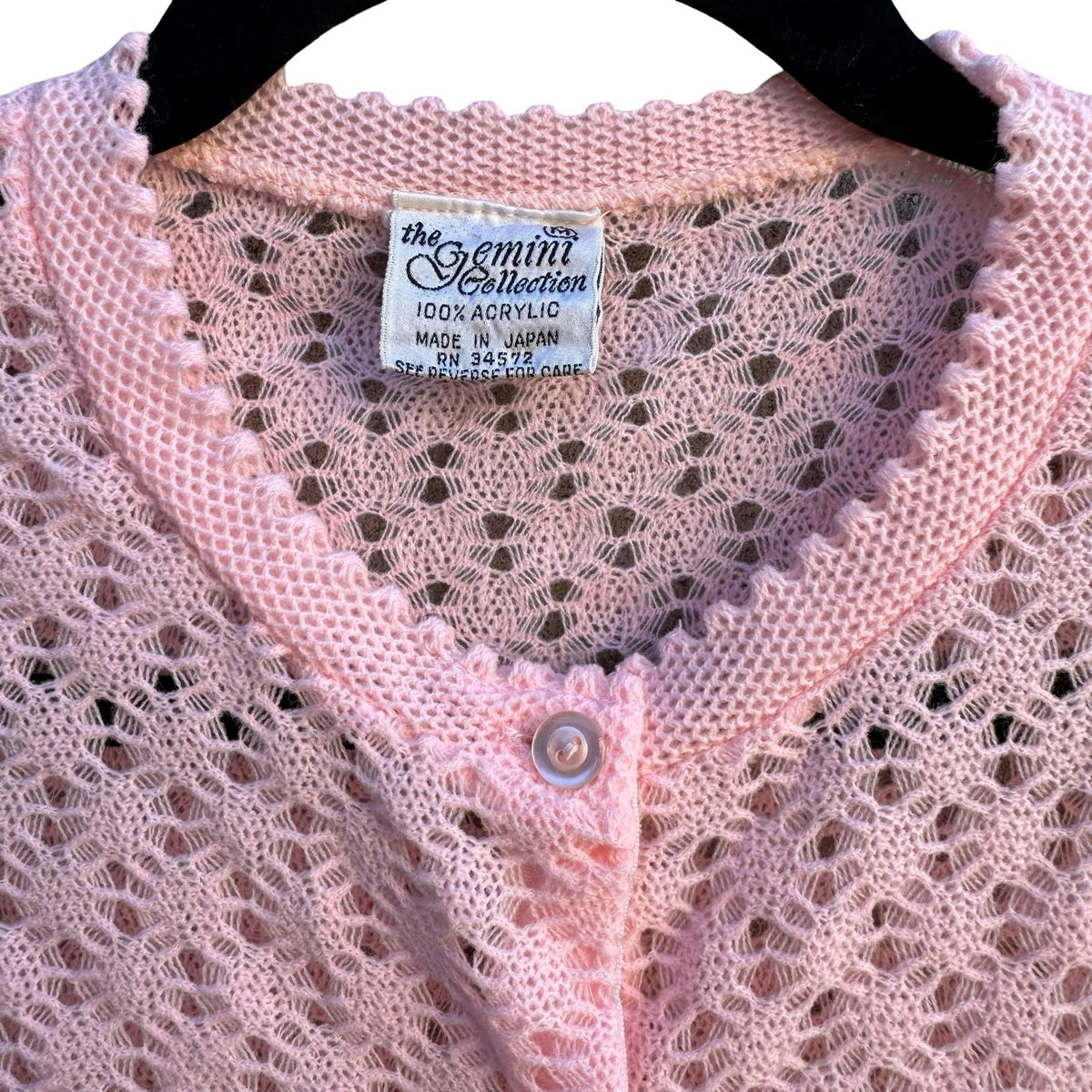 Gemini Vintage 70s 80s Coquette Pointelle Scalloped Knit Cardigan Pastel Pink L