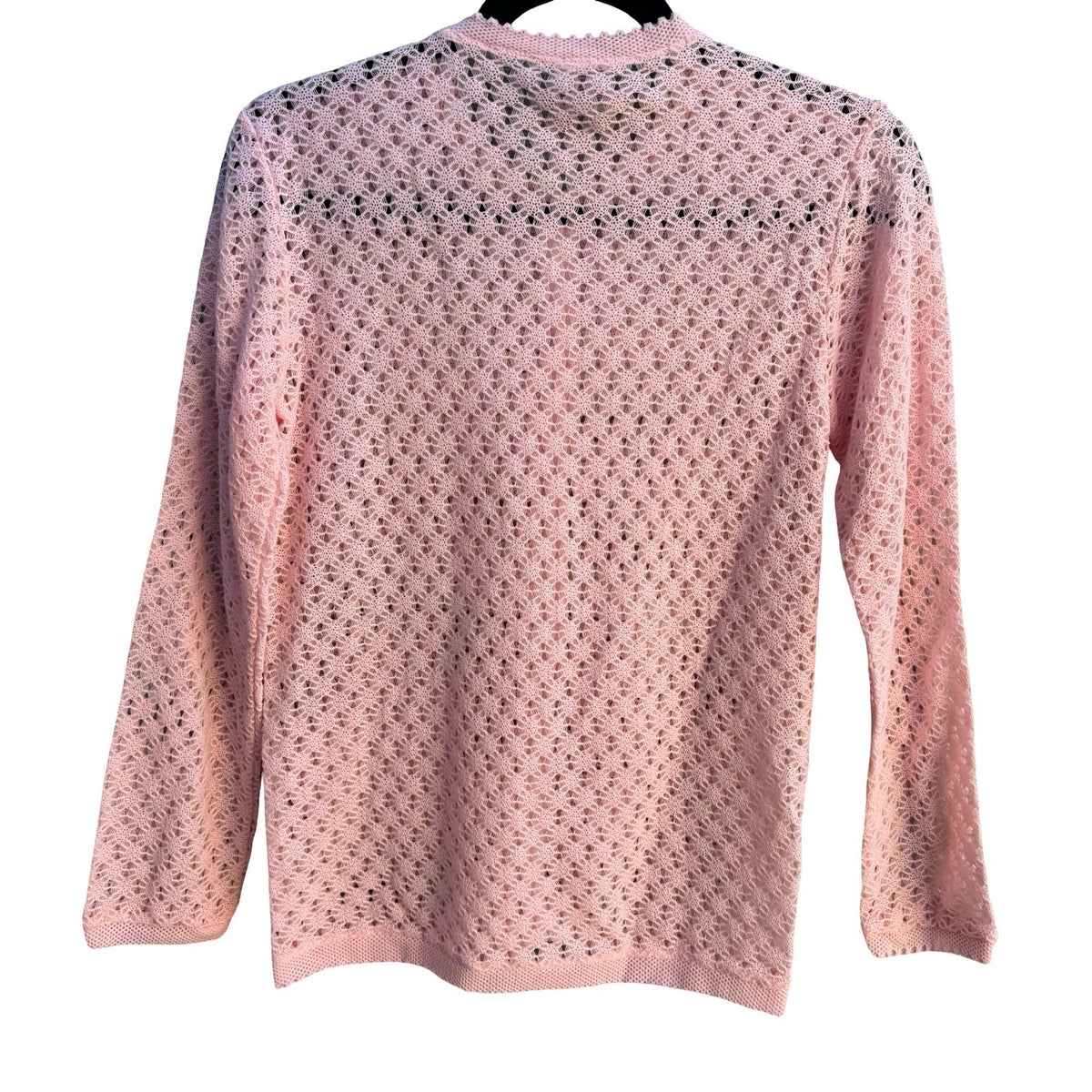 Gemini Vintage 70s 80s Coquette Pointelle Scalloped Knit Cardigan Pastel Pink L