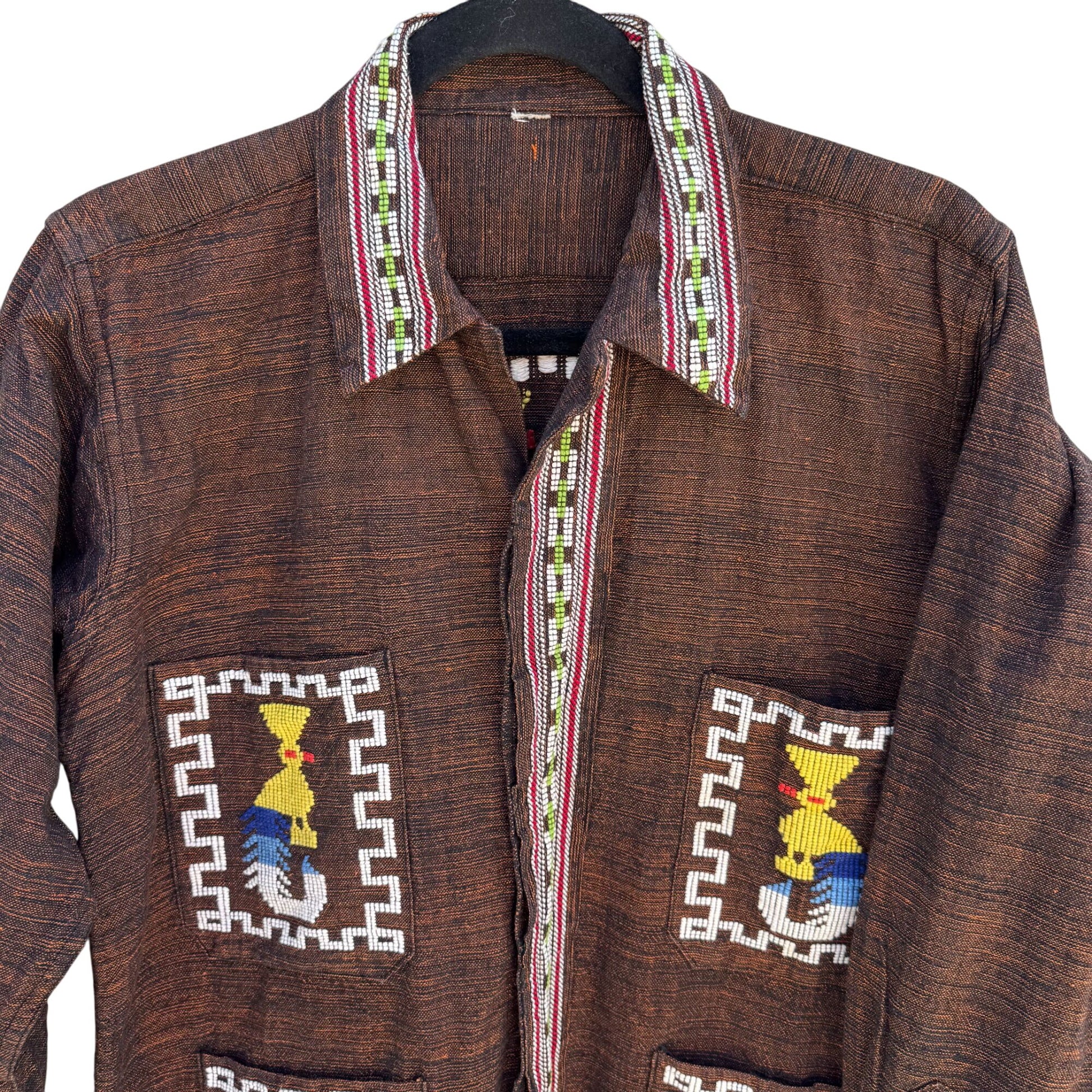 Vintage Womens Handwoven Brown Colorful Aztec Guatamalan Embroidered Jacket XL