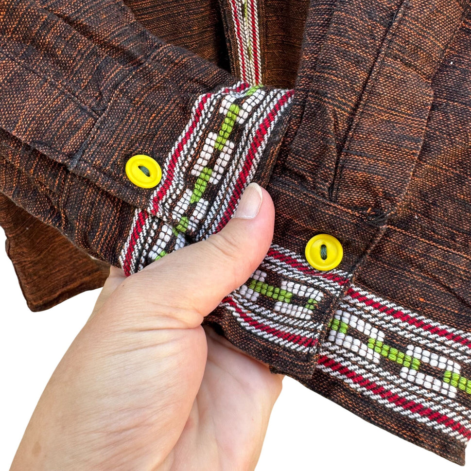 Vintage Womens Handwoven Brown Colorful Aztec Guatamalan Embroidered Jacket XL