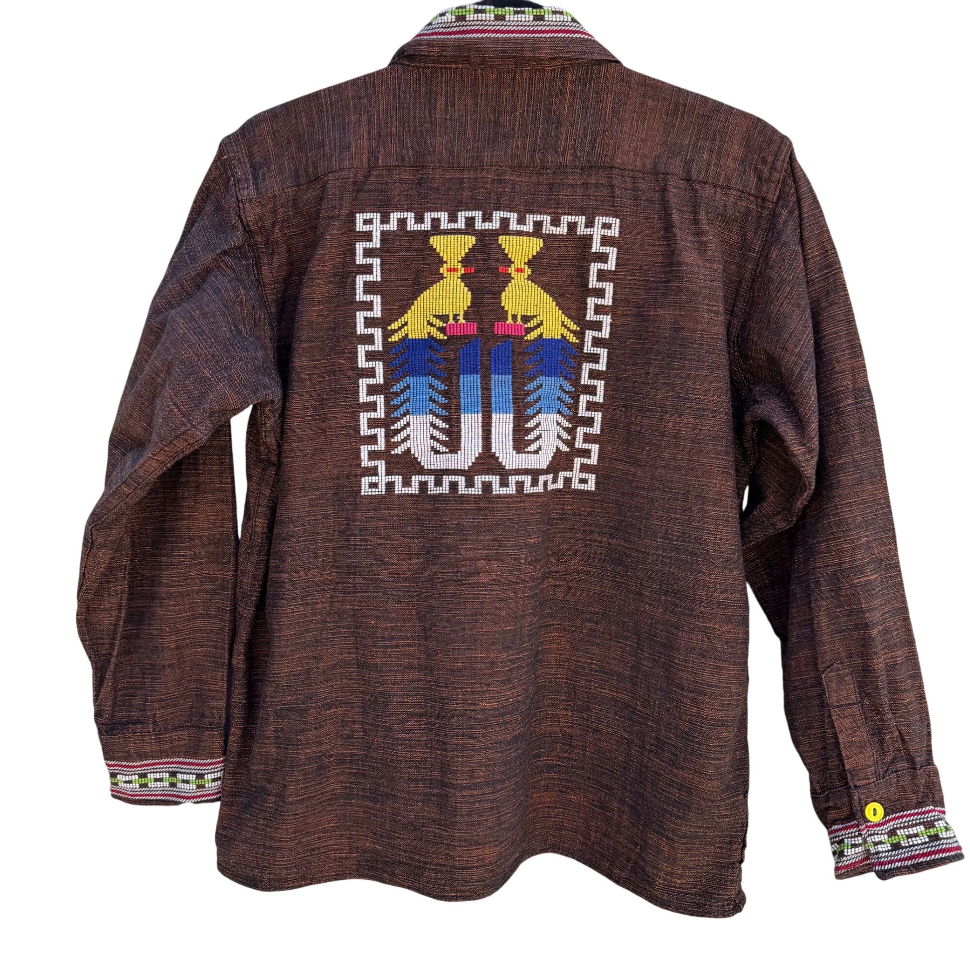 Vintage Womens Handwoven Brown Colorful Aztec Guatamalan Embroidered Jacket XL