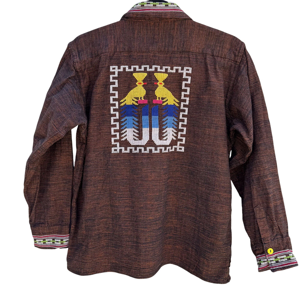 Vintage Womens Handwoven Brown Colorful Aztec Guatamalan Embroidered Jacket XL