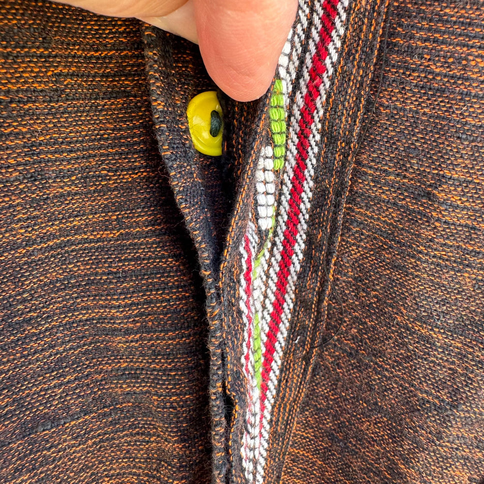 Vintage Womens Handwoven Brown Colorful Aztec Guatamalan Embroidered Jacket XL