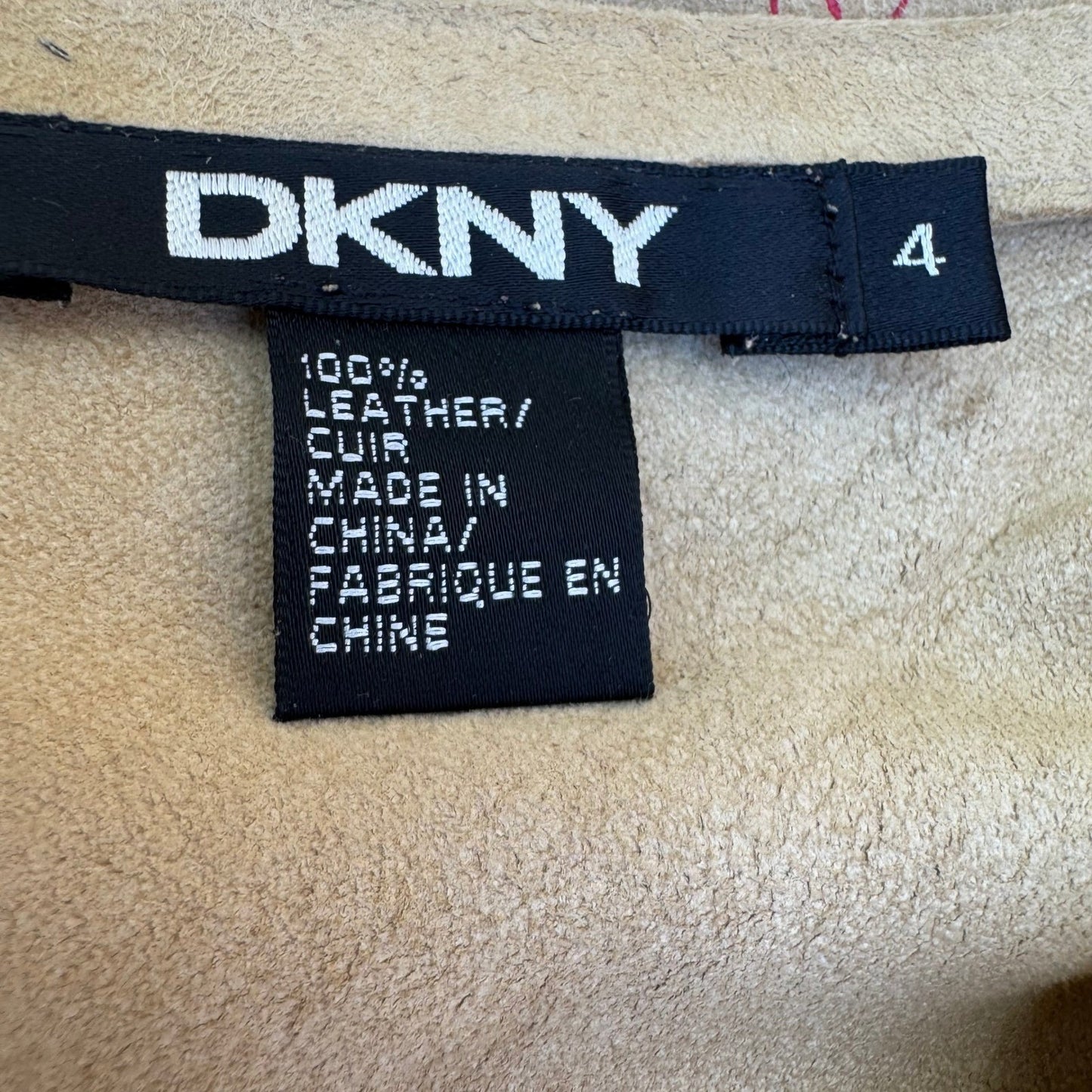 DKNY Y2K Boho Suede Leather Midi Skirt Painted Floral Graphic Artsy Tan Womens 4