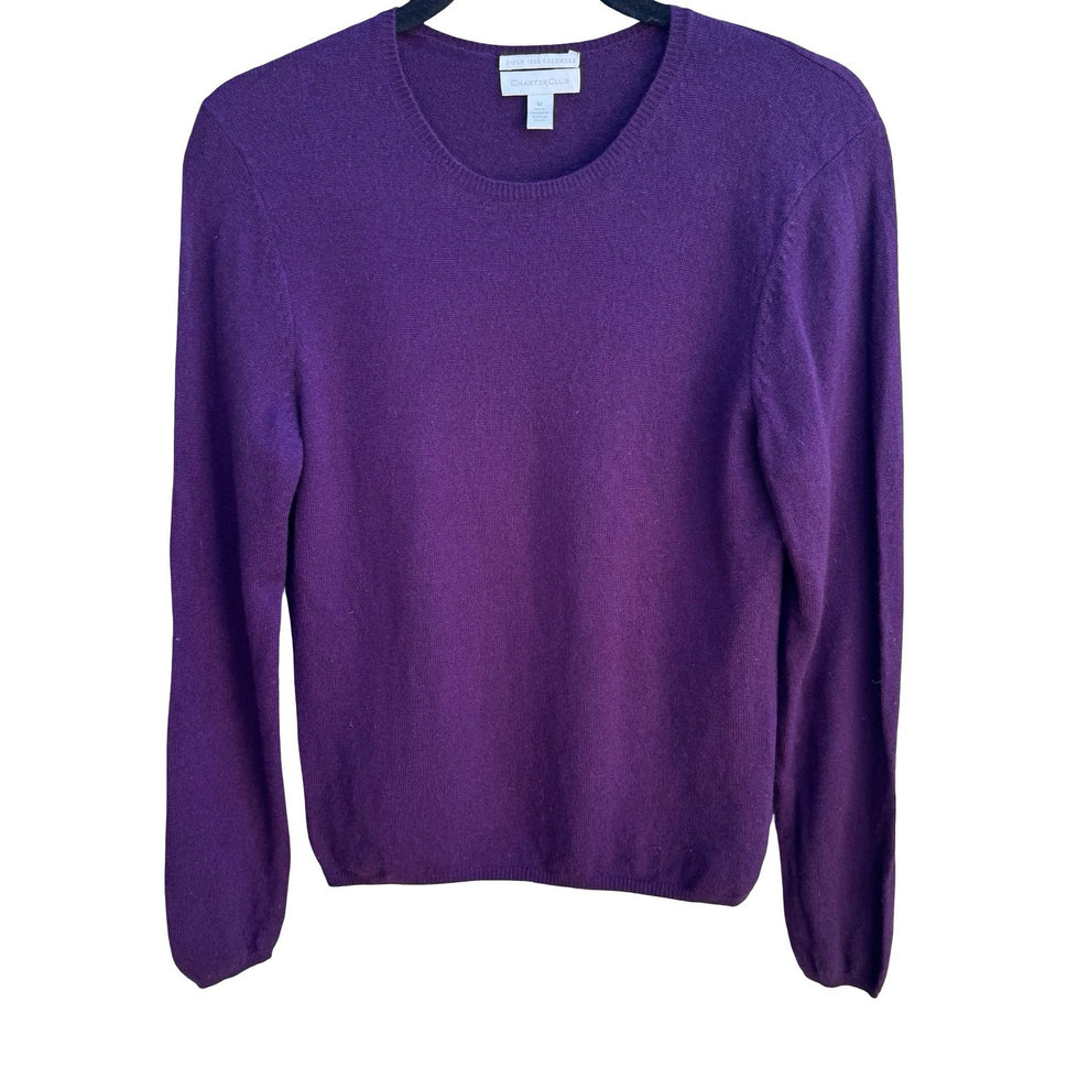 Charter Club 2 Ply 100% Cashmere Quiet Luxury Minimalist Preppy Sweater Purple M