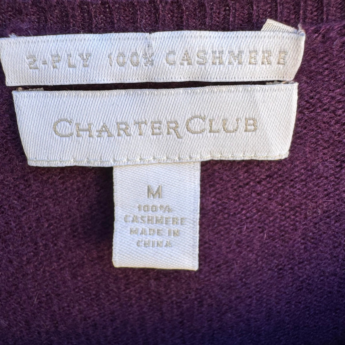 Charter Club 2 Ply 100% Cashmere Quiet Luxury Minimalist Preppy Sweater Purple M