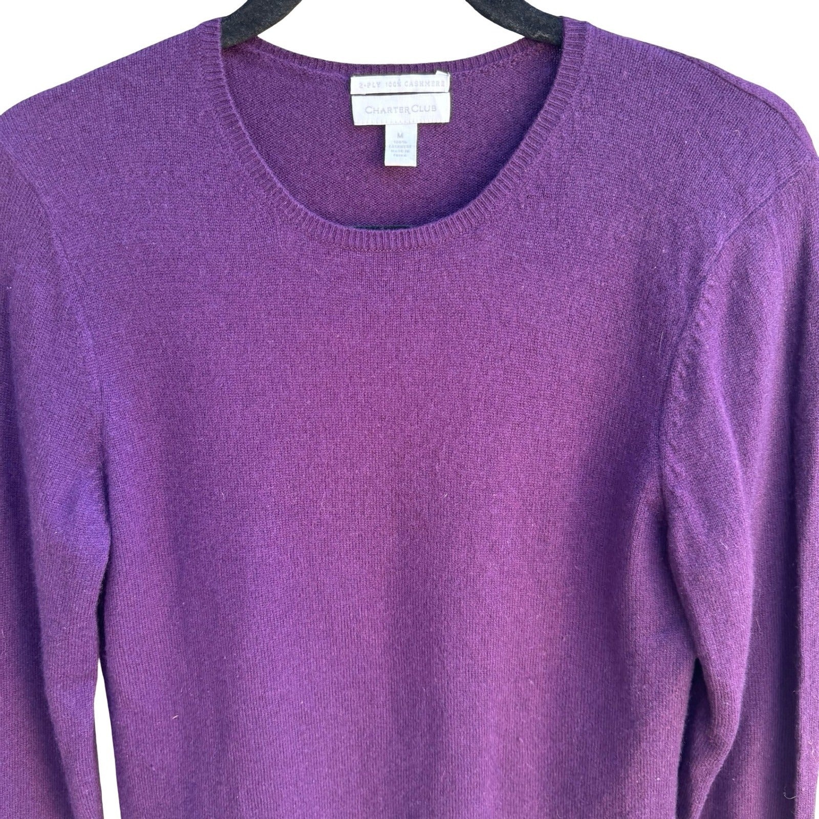 Charter Club 2 Ply 100% Cashmere Quiet Luxury Minimalist Preppy Sweater Purple M