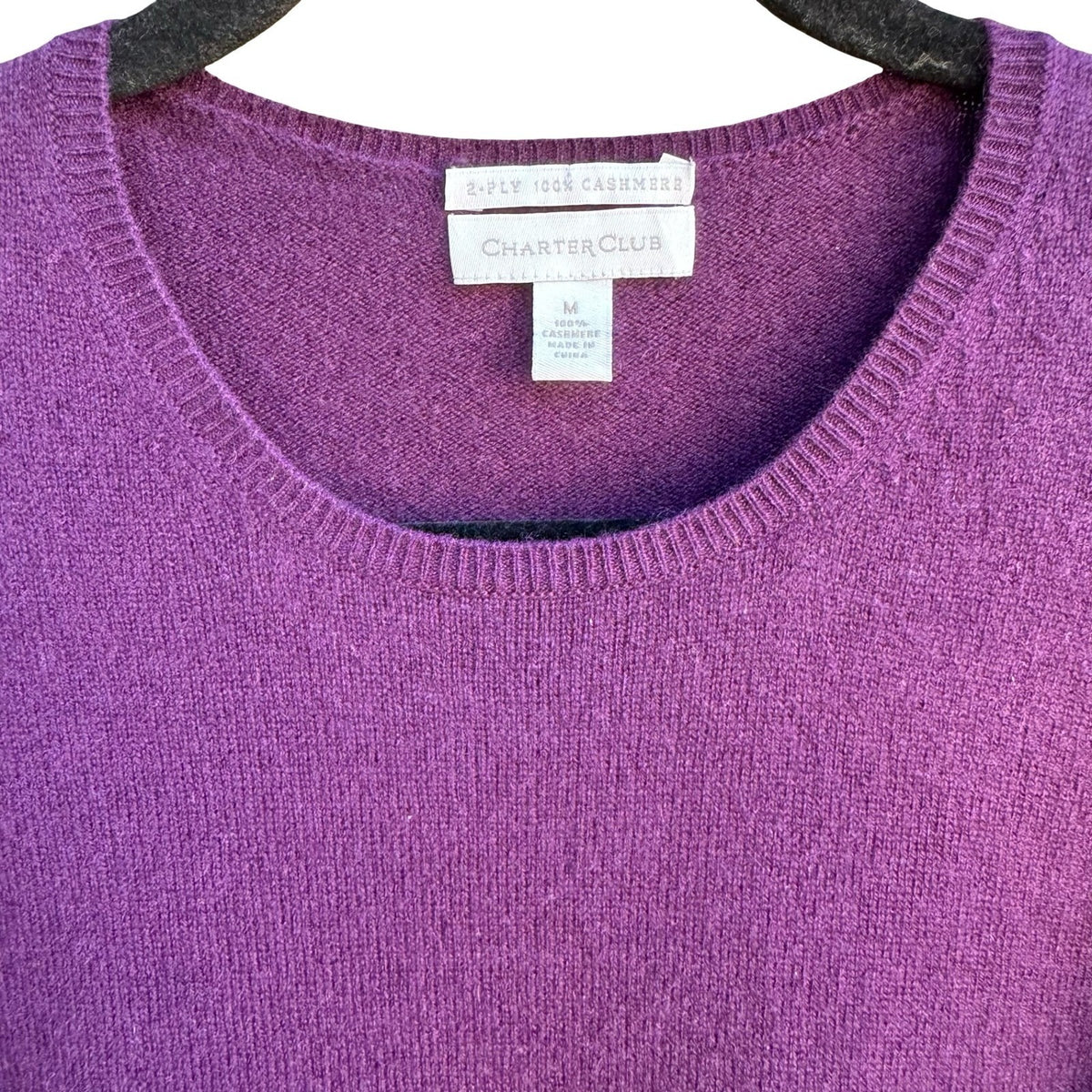 Charter Club 2 Ply 100% Cashmere Quiet Luxury Minimalist Preppy Sweater Purple M