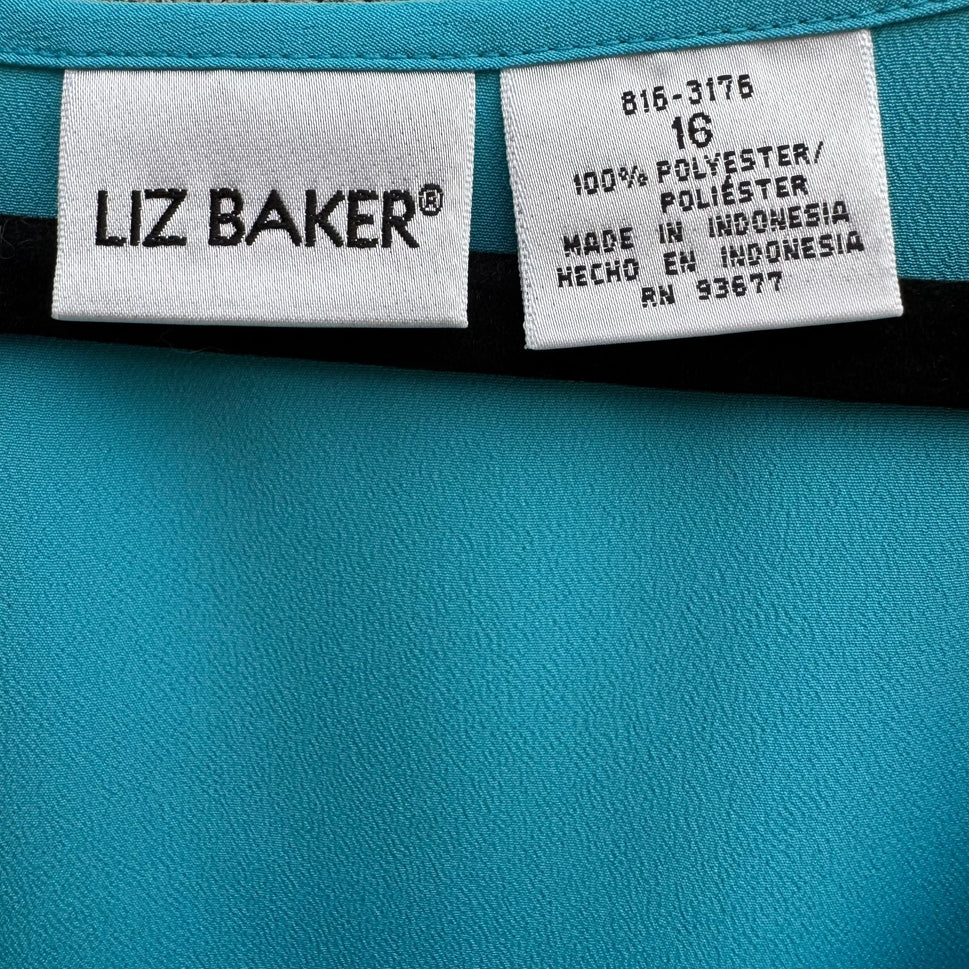 Liz Baker Womens Preppy Windowpane Semi Sheer Turquoise Blouse & Tank Set 16