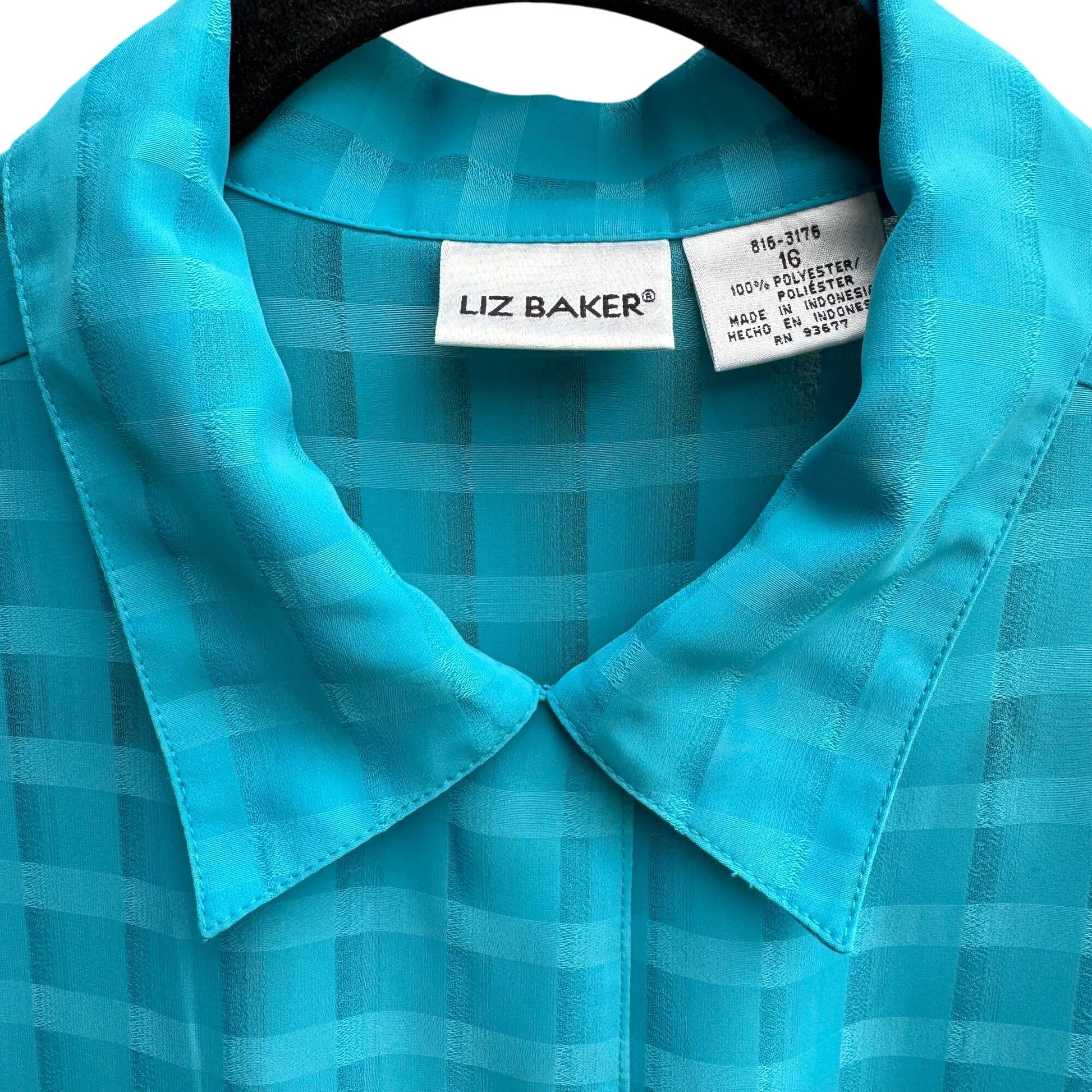 Liz Baker Womens Preppy Windowpane Semi Sheer Turquoise Blouse & Tank Set 16